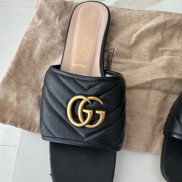 Gucci Double G Black and Gold Mules - Picture 3 of 10